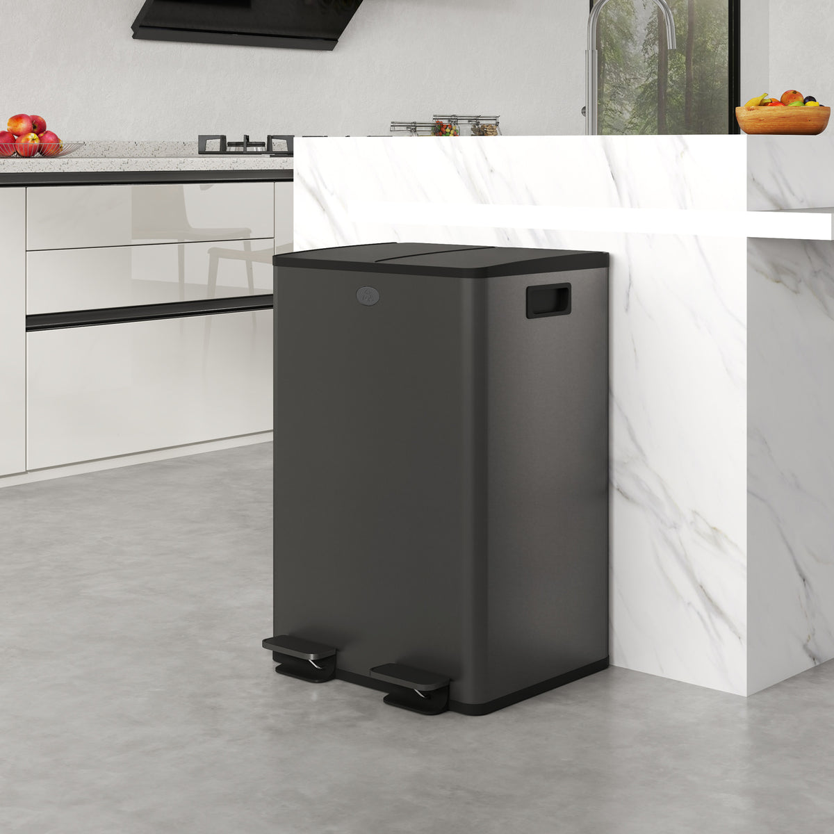 Garbage Bin, Soft-Close Trash Can with Foot Pedal, 2x7.4 Gal (2x28 L) Garbage Can with Removable Inner Buckets, SBlack