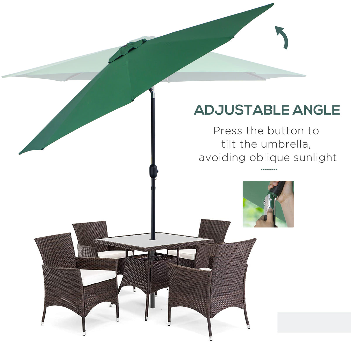 10' x 8' Round Market Umbrella, Patio Umbrella with Crank Handle and Tilt, Outdoor Parasol for Garden, Blue – view 24