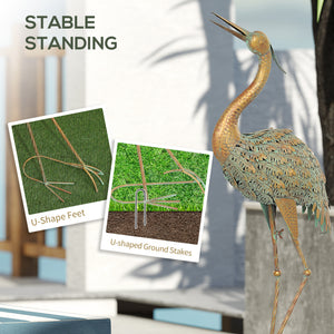 Heron Garden Statue, Standing Lawn Ornament for Lawn Patio Backyard Decoration, 15.3"W x 6.7"D x 35.4"H Mixed Colour