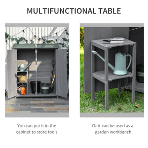 Garden Storage Shed Asphalt Roof Wooden Timber Double Door Utility Storage House with Shelf, Green and Grey