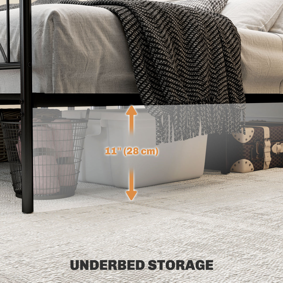 Metal Full Platform Bed Frame with Headboard, Steel Slat Support, Underbed Storage, No Box Spring Needed, Easy Assembly