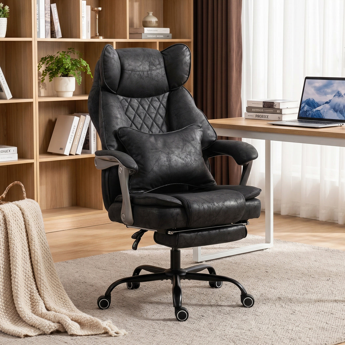 Executive Office Chair, Leathaire Big and Tall Office Chair 400 lbs with Wide Seat, Reclining, Lumbar Support, Black