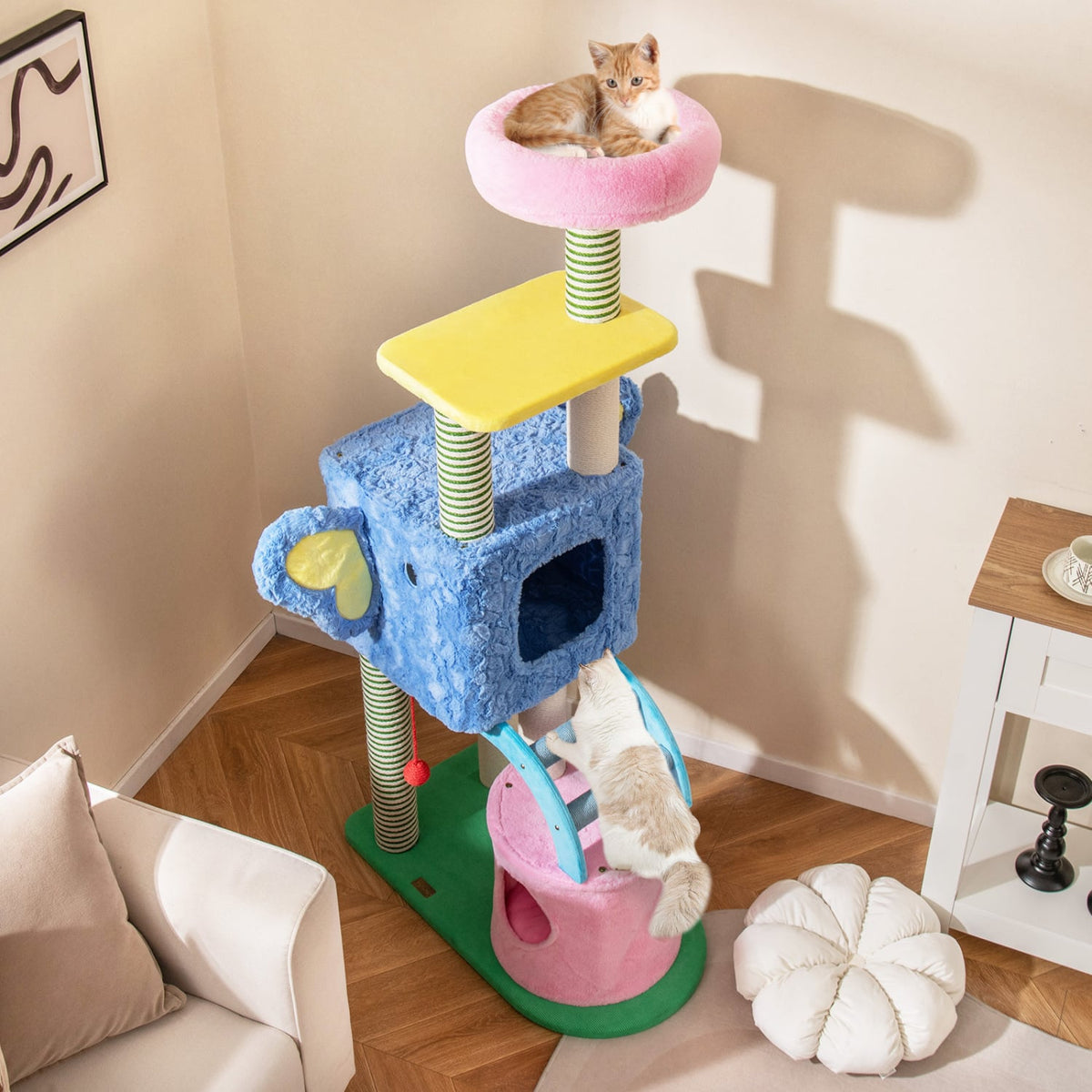 Elephant Themed Cat Tree for Adult Cats Multi-level Kitty Tower with 2 Condos-Blue view 3