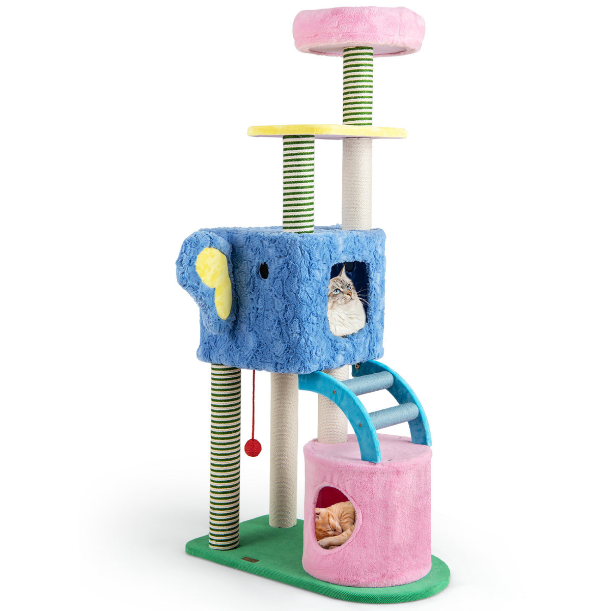 Elephant Themed Cat Tree for Adult Cats Multi-level Kitty Tower with 2 Condos-Blue
