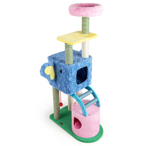 Elephant Themed Cat Tree for Adult Cats Multi-level Kitty Tower with 2 Condos-Blue view 4