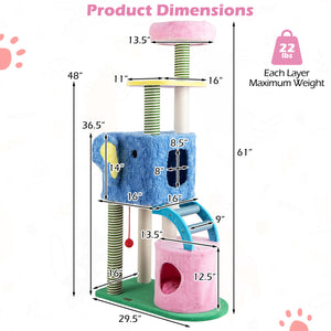 Elephant Themed Cat Tree for Adult Cats Multi-level Kitty Tower with 2 Condos-Blue view 5