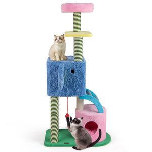 Elephant Themed Cat Tree for Adult Cats Multi-level Kitty Tower with 2 Condos-Blue view 8