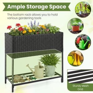 Elevated Garden Planter with Rattan Finish Bottom Shelf-Black view 7