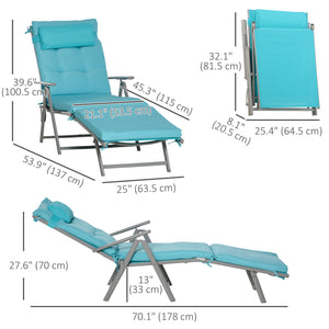 Lounge Chair Outdoor, Folding Patio Chaise Lounger, 360 lbs 7-Position Adjustable Back Outdoor Recliner with Cushion, Headrest for Garden, Backyard, Poolside, Blue