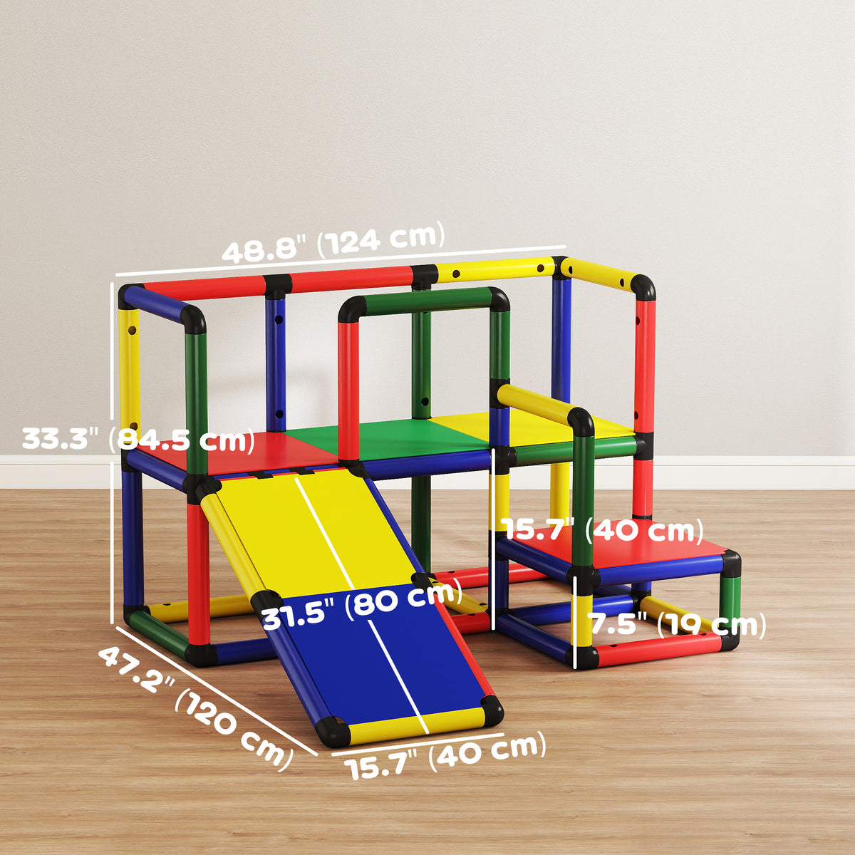 Qaba Kids Climbing Structure, Toddler Climbing Toys with Slide and Platform, Play Gym for Ages 1-6 Years, Mixed Colour