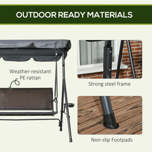 3-Seat Patio Swing Chair, Outdoor Canopy Swing Glider with Adjustable Shade, Rattan Seat and Steel Frame – view 9
