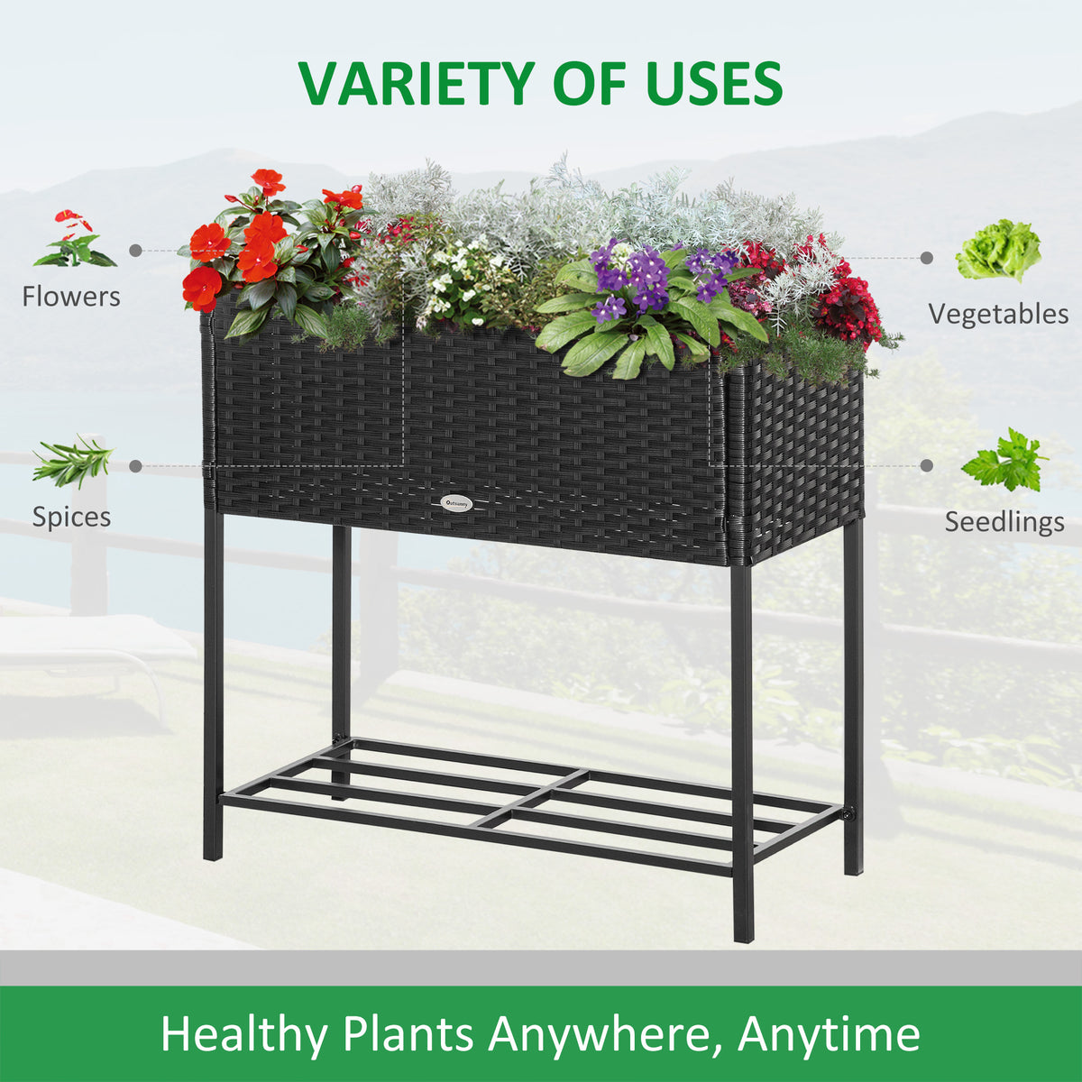 Rattan Raised Garden Boxes, Elevated Flower Beds with Storage Shelf for Herbs, Flowers, Vegetables, Brown – view 10