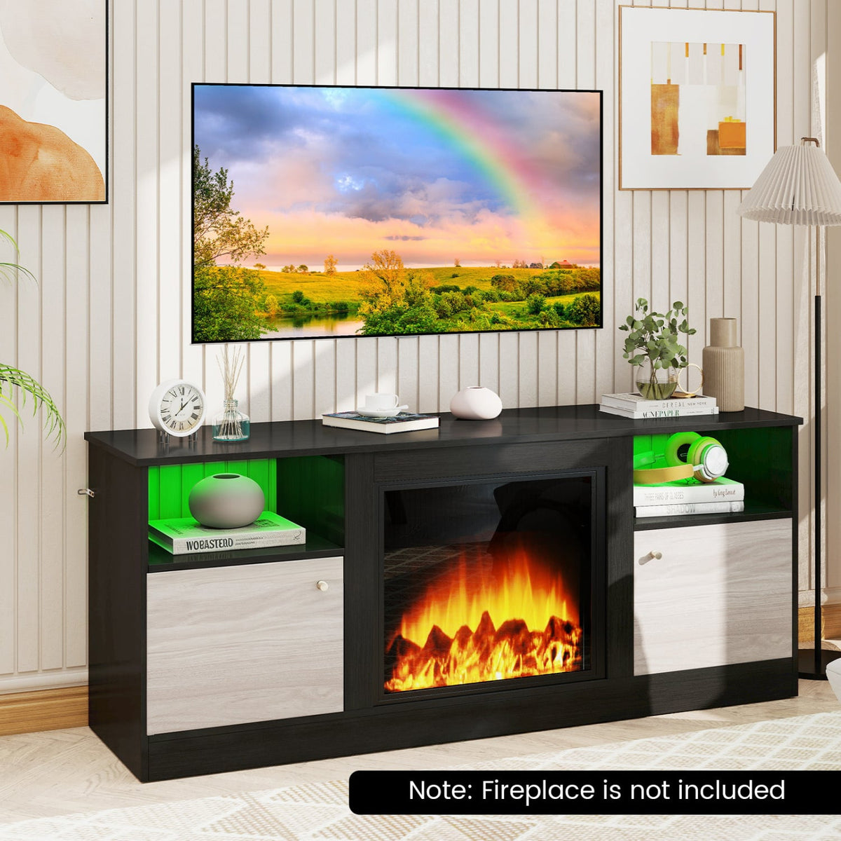 Entertainment Center with Adjustable Shelf & Open Compartment for 65” TVs-Black view 2