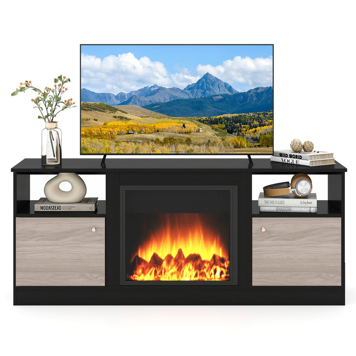 Entertainment Center with Adjustable Shelf & Open Compartment for 65” TVs-Black view 4