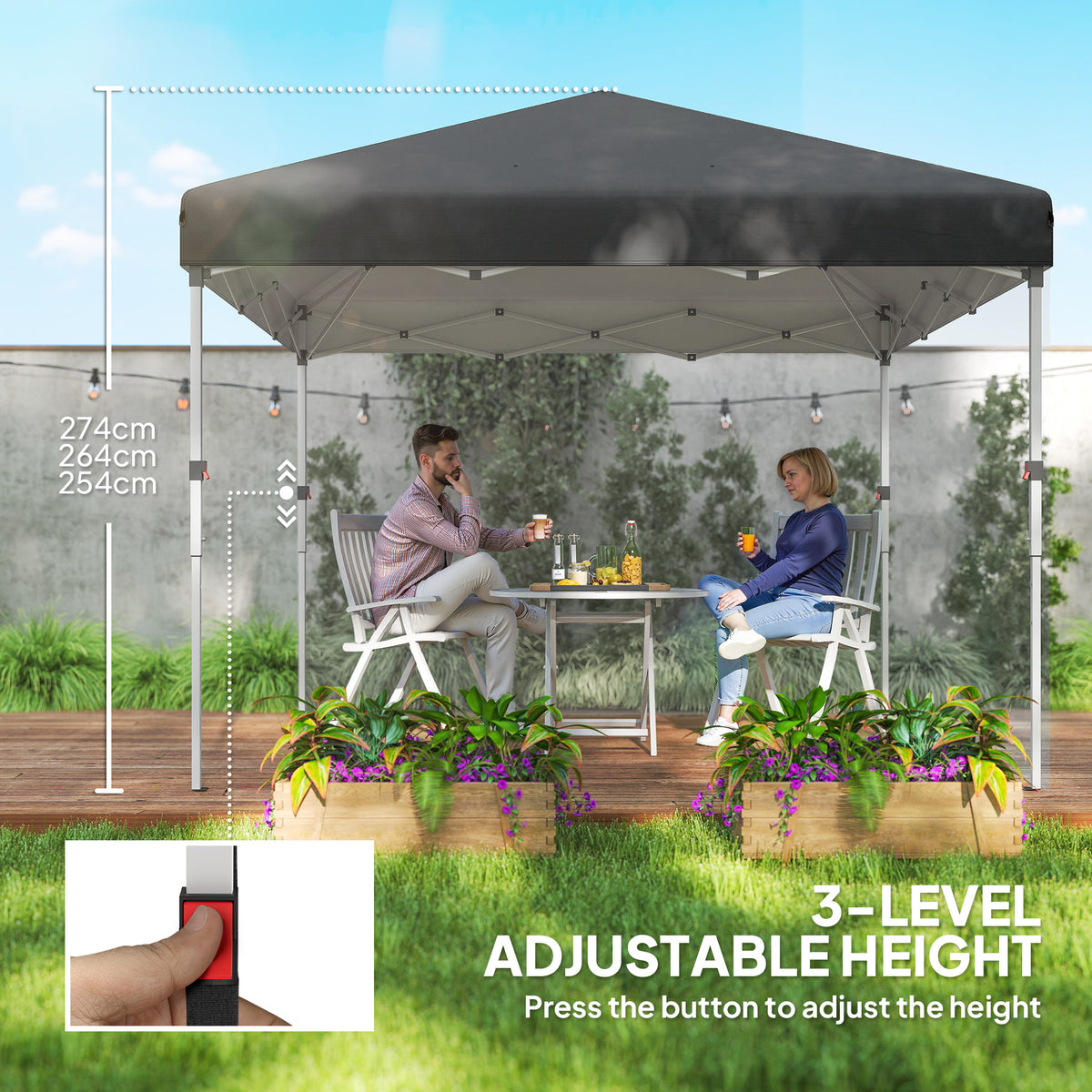 10' x 10' Pop Up Canopy with Sidewalls, Roller Bag, Height Adjustable Instant Tent for Outdoor, Garden – view 6