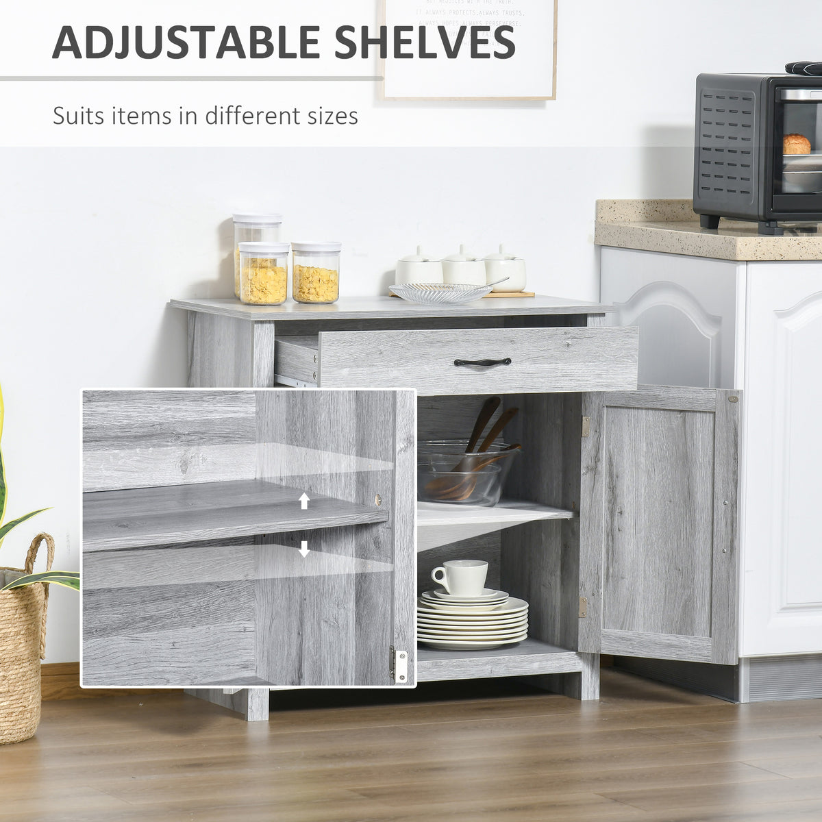 Farmhouse Sideboard Buffet Cabinet, Storage Cabinet with Barn Doors, Grey Grain