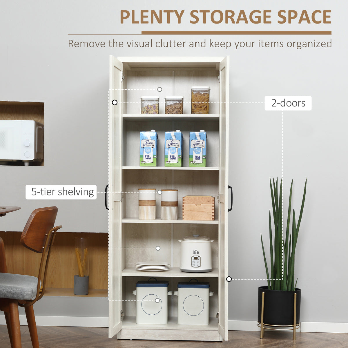 63" Kitchen Storage Cabinet, 5-tier Pantry Cabinet with Doors and Adjustable Shelves for Dining Room, Black – view 24
