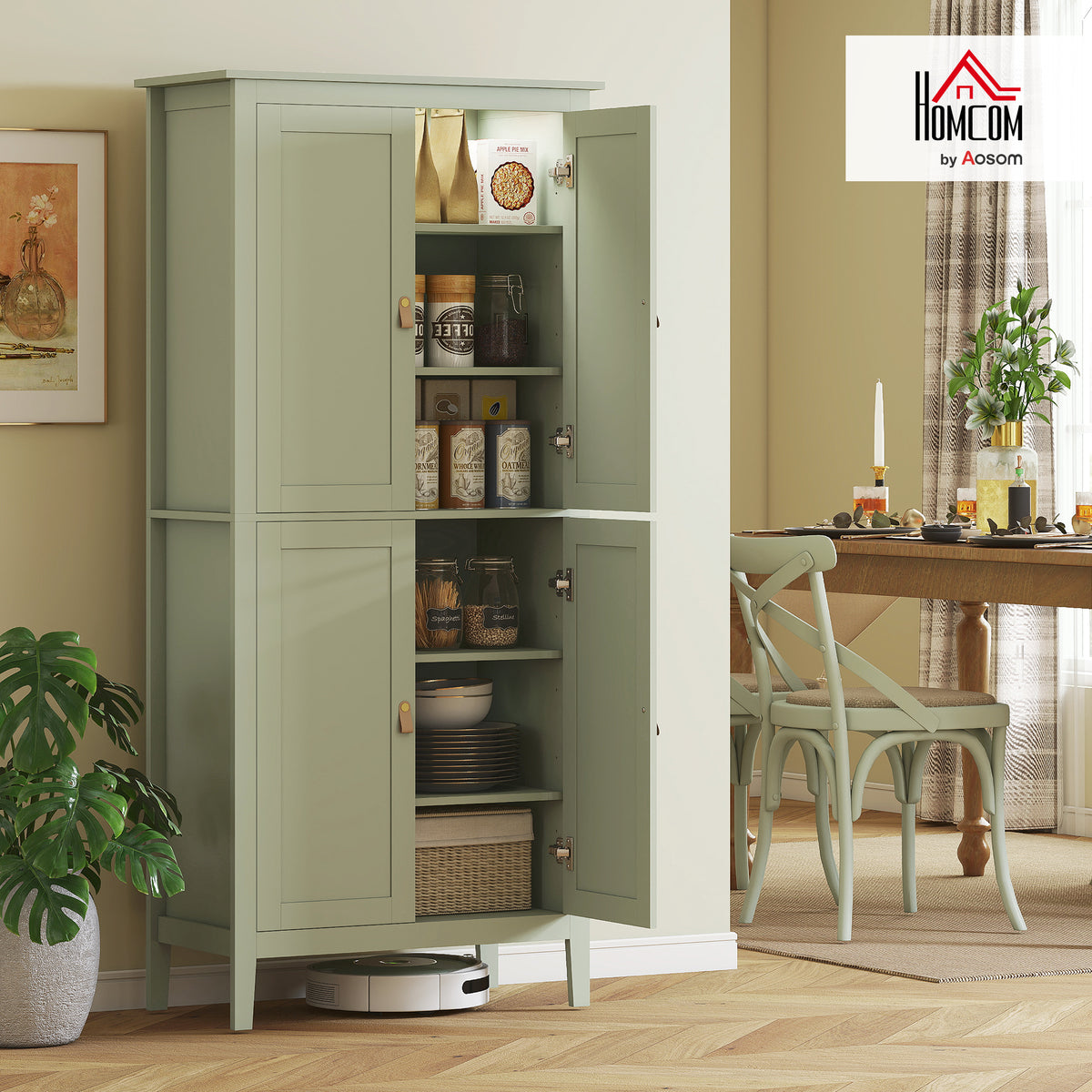 69.5" Tall Kitchen Pantry Storage Cabinet with Motion Sensor LED Light, Modern Kitchen Pantry Cabinet, Green – view 7