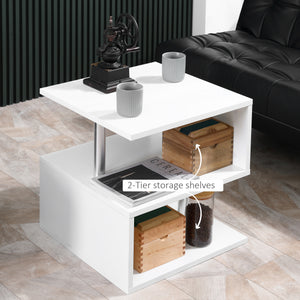 Wooden S Shape End Table 3 Tier Storage Shelves Organizer Living Room Side Table Desk White