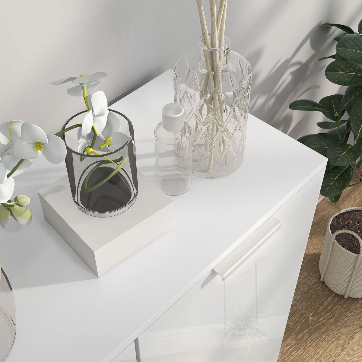 Shoe Cabinet, Shoe Storage Cabinet with Soft-Close Hinges and Adjustable Shelves, Holds 15-20 Pairs, High Gloss White
