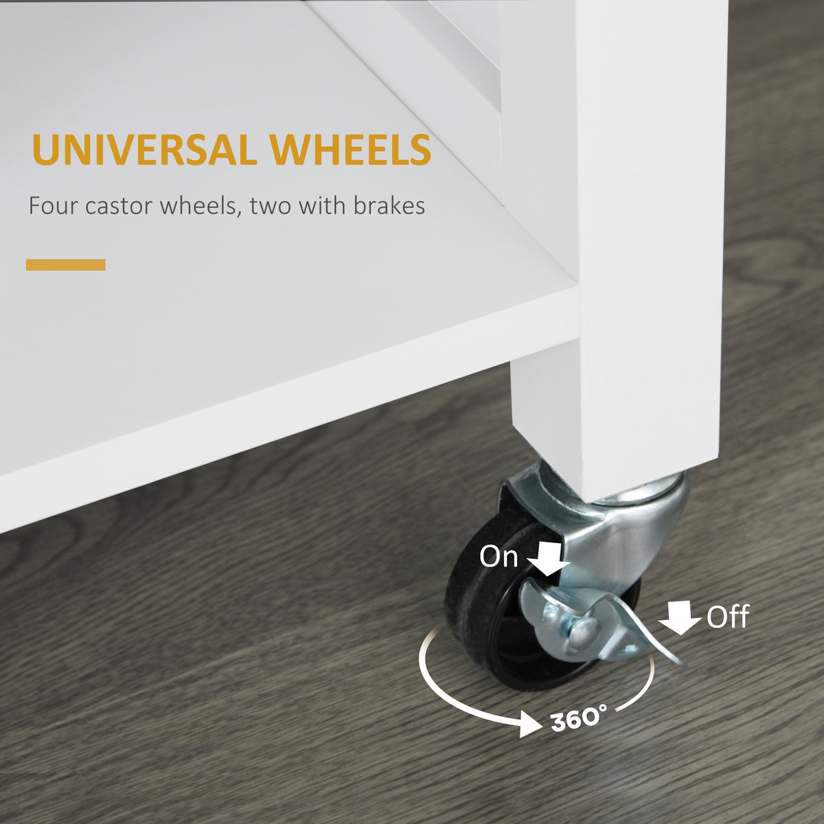 Wooden Rolling Kitchen Island on 360° Swivel Wheels Dining Cart with Drawer, Towel Rack for Kitchen, White