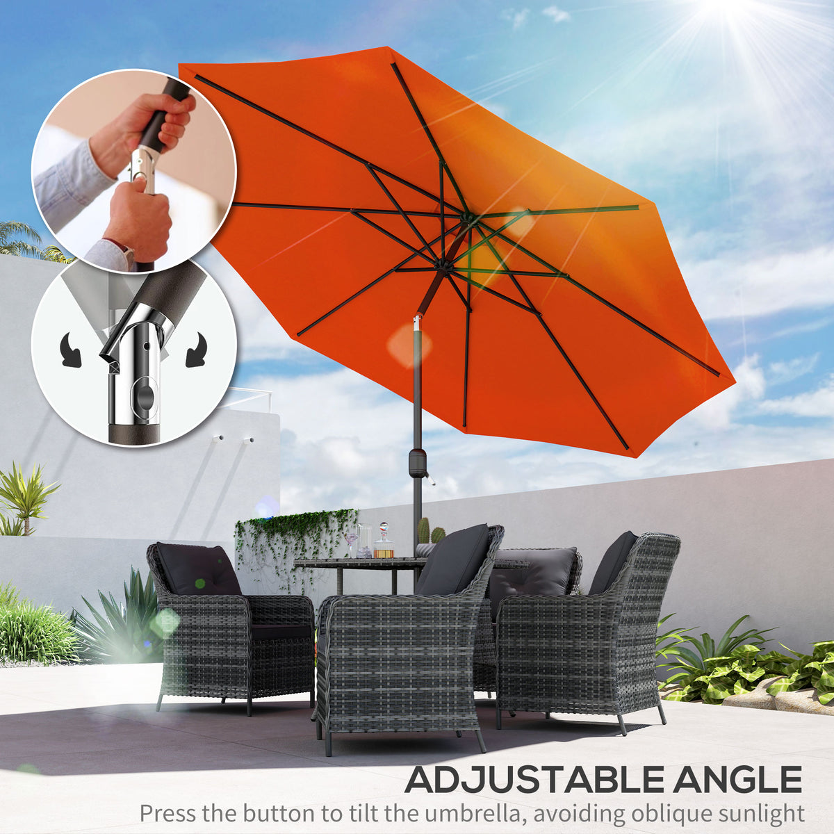 10' x 8' Round Market Umbrella, Patio Umbrella with Crank Handle and Tilt, Outdoor Parasol for Garden, Blue – view 47
