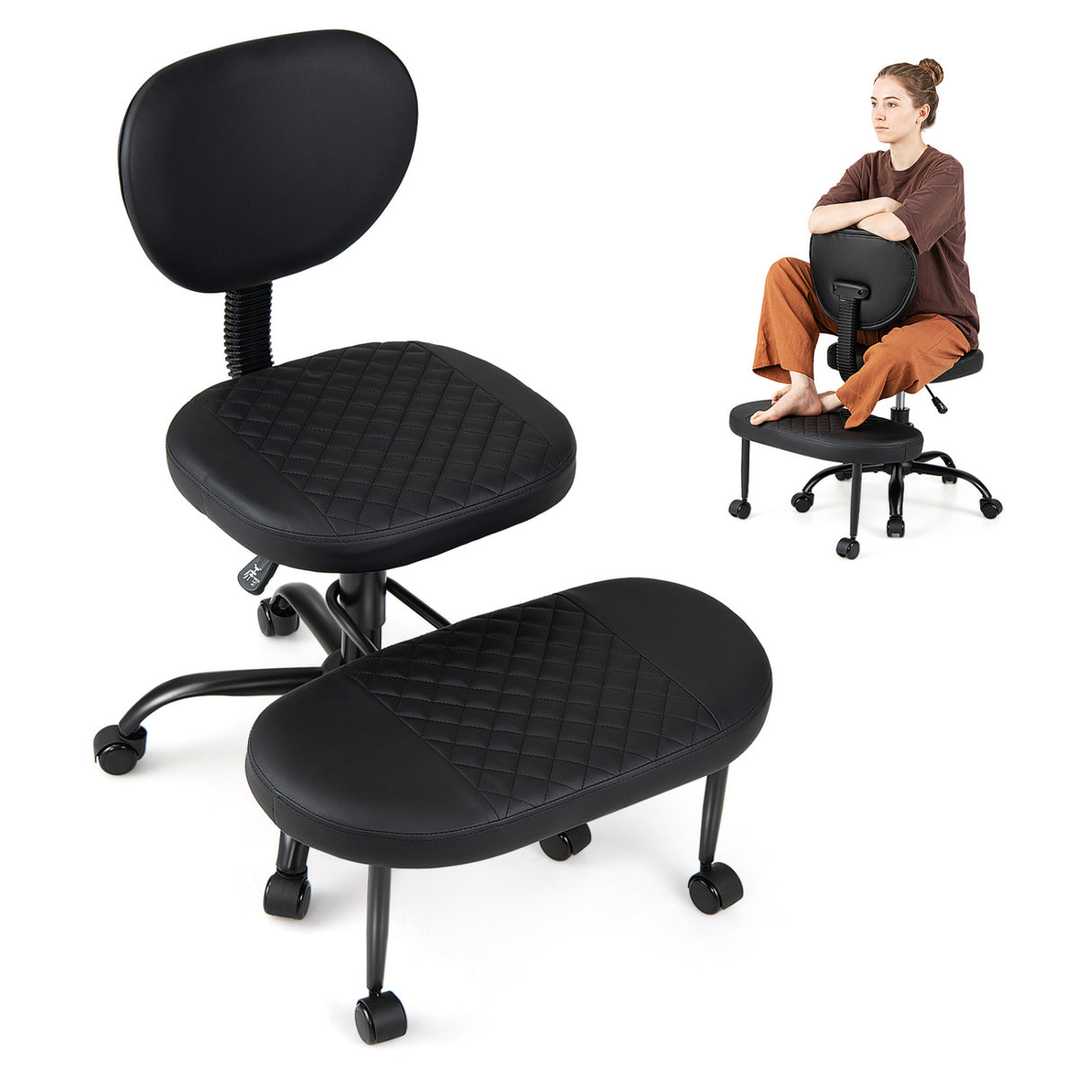Ergonomic Cross Legged Office Chair with Height-Adjustable Seat - Black view 4