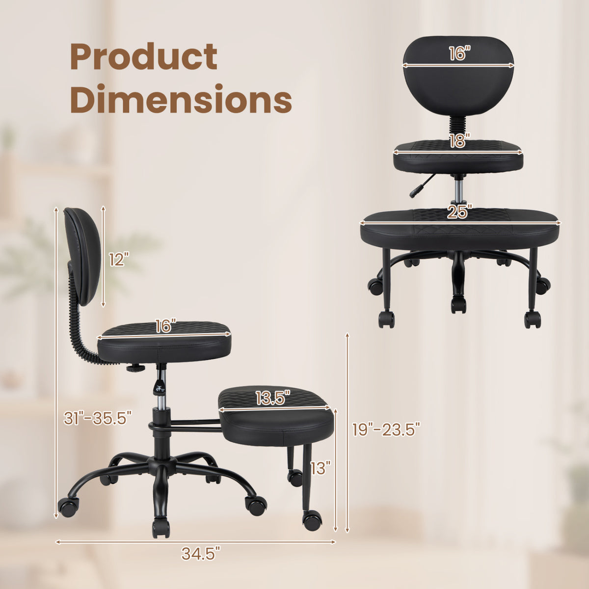 Ergonomic Cross Legged Office Chair with Height-Adjustable Seat - Black view 5