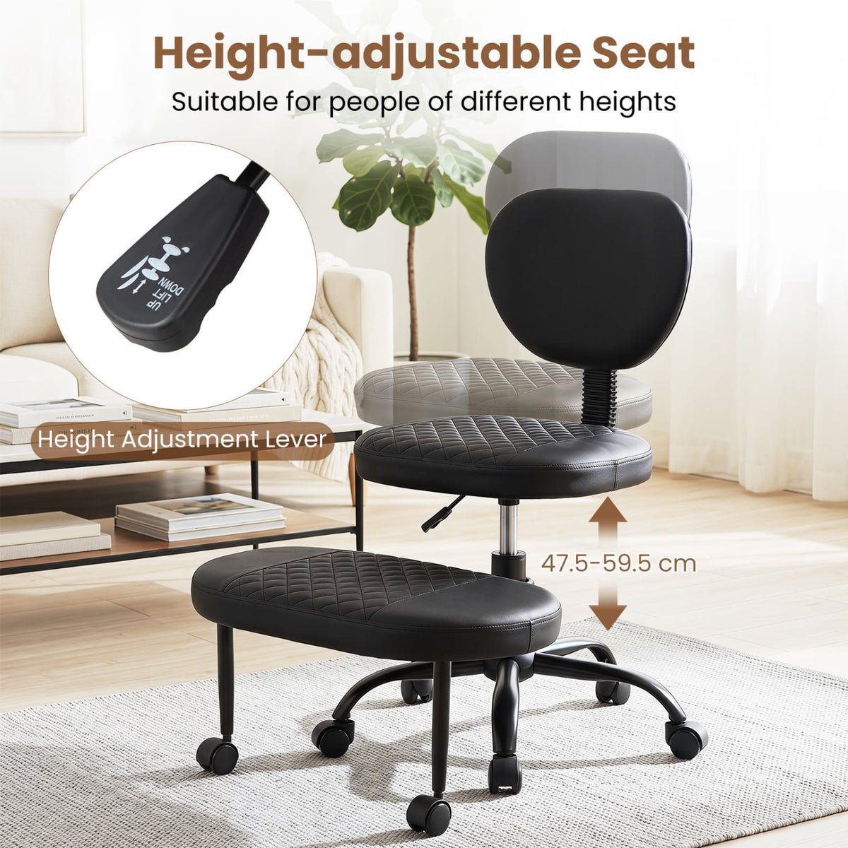 Ergonomic Cross Legged Office Chair with Height-Adjustable Seat - Black view 6