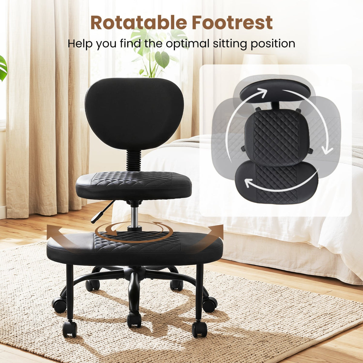 Ergonomic Cross Legged Office Chair with Height-Adjustable Seat - Black view 7