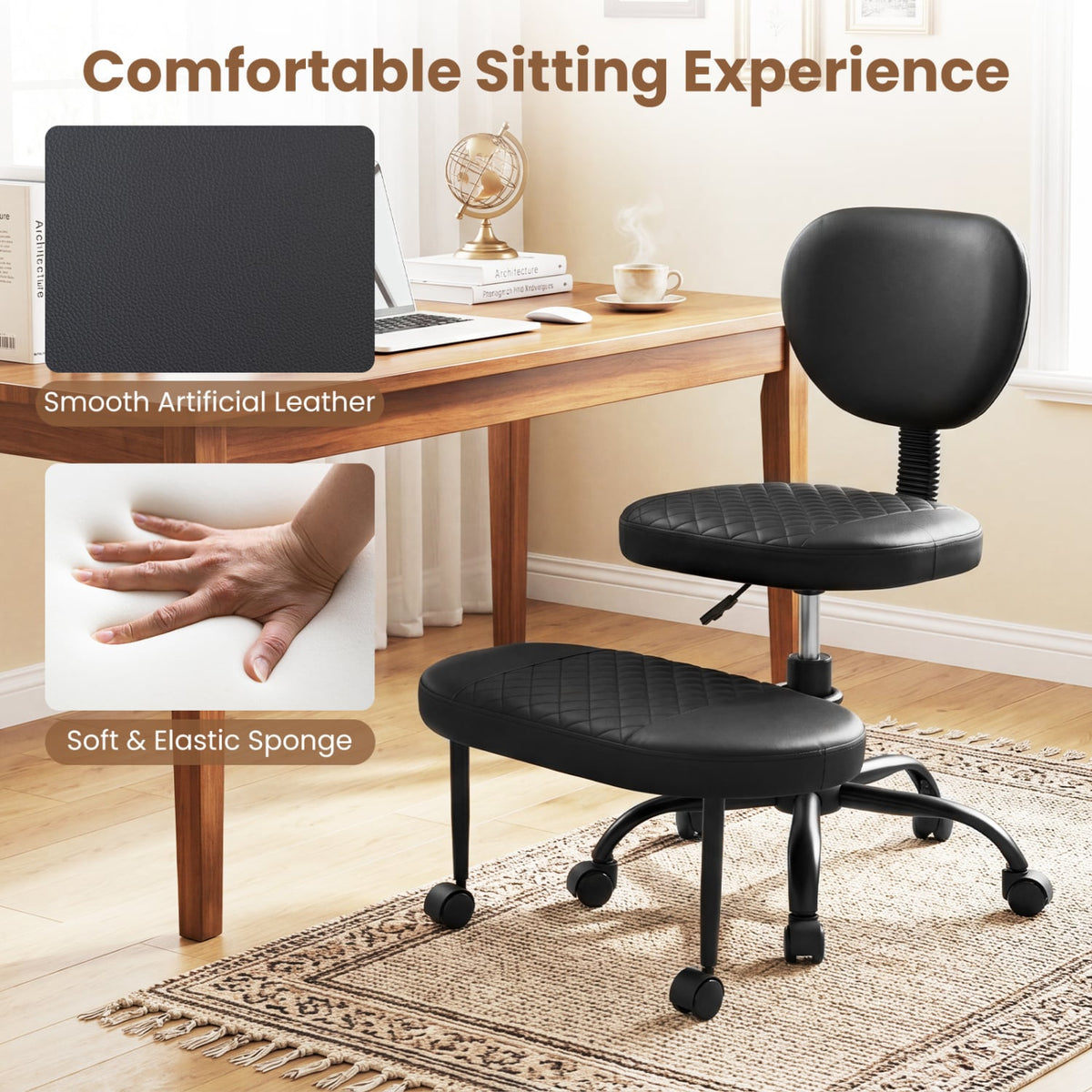 Ergonomic Cross Legged Office Chair with Height-Adjustable Seat - Black view 8