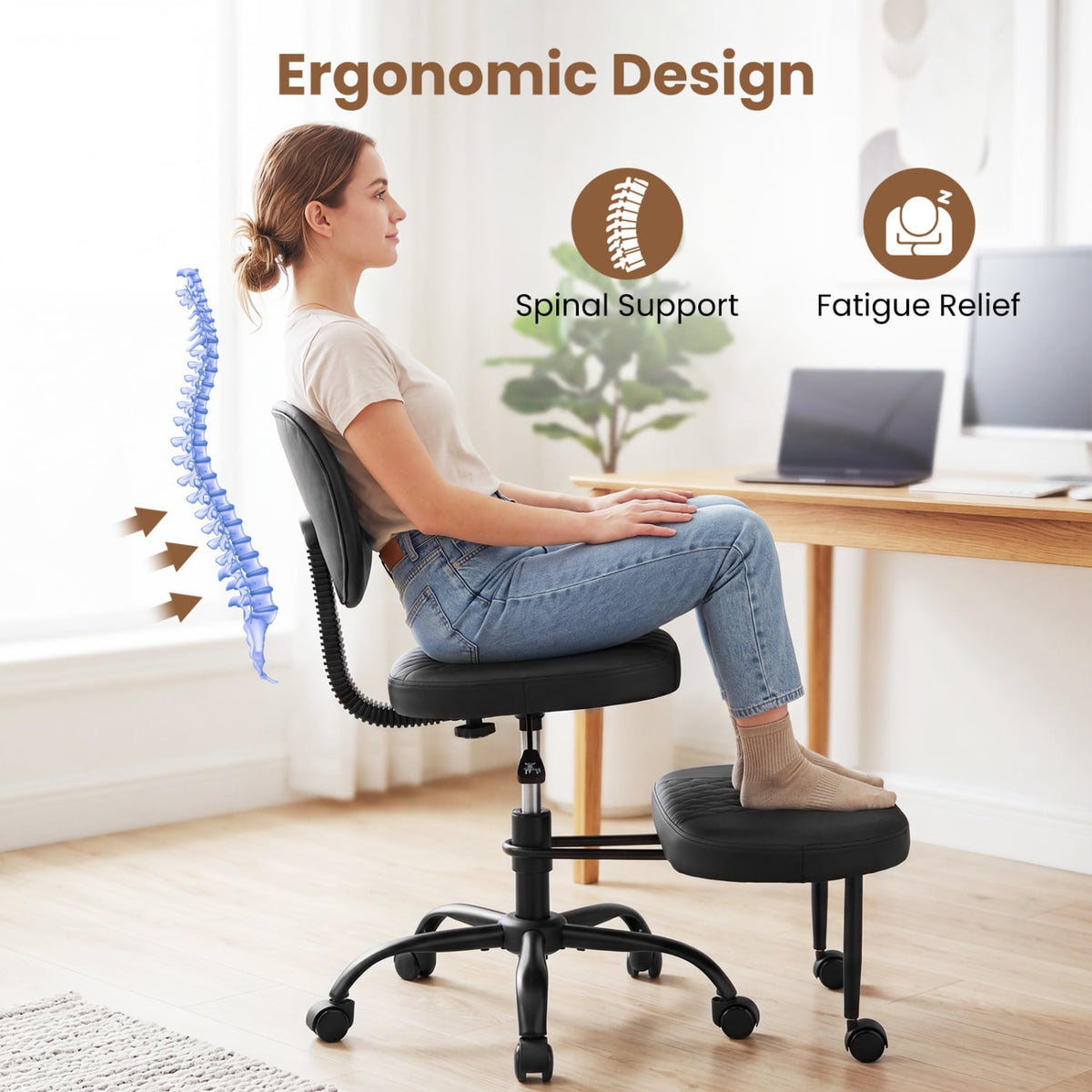 Ergonomic Cross Legged Office Chair with Height-Adjustable Seat - Black view 9