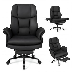 Ergonomic Cross Legged Office Chair Big and Tall Executive Chair with Retractable Footrest-Black