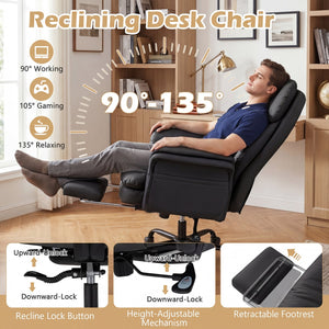 Ergonomic Cross Legged Office Chair Big and Tall Executive Chair with Retractable Footrest-Black view 6