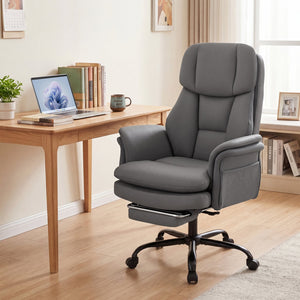 Ergonomic Cross Legged Office Chair Big and Tall Executive Chair with Retractable Footrest-Grey view 2