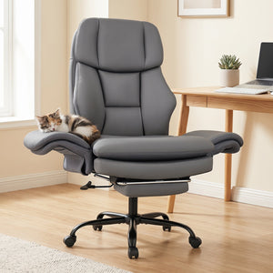 Ergonomic Cross Legged Office Chair Big and Tall Executive Chair with Retractable Footrest-Grey view 3