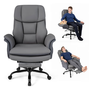 Ergonomic Cross Legged Office Chair Big and Tall Executive Chair with Retractable Footrest-Grey view 4