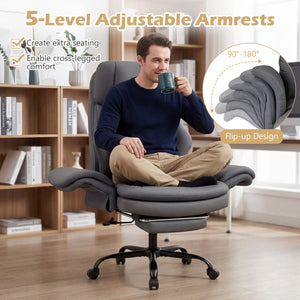 Ergonomic Cross Legged Office Chair Big and Tall Executive Chair with Retractable Footrest-Grey view 6