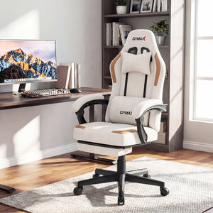 Ergonomic Video Game Chair with Headrest for Home Office-Beige view 2