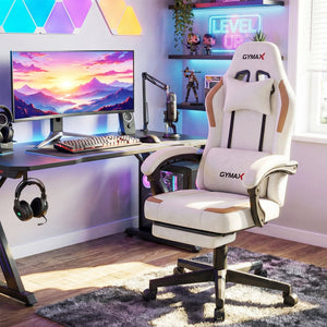 Ergonomic Video Game Chair with Headrest for Home Office-Beige view 3