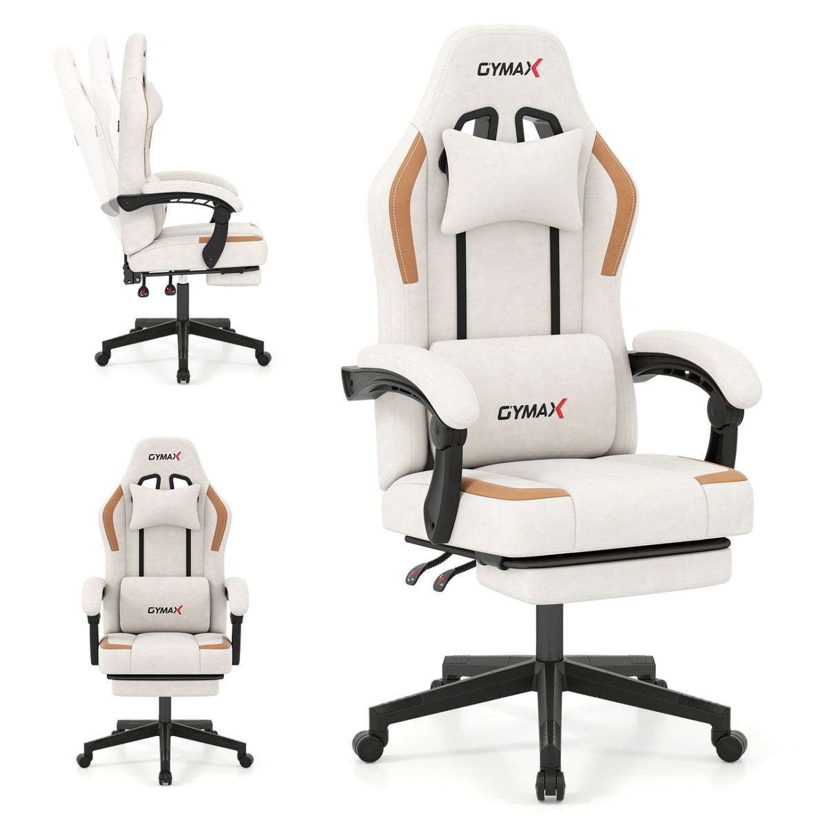 Ergonomic Video Game Chair with Headrest for Home Office-Beige view 4