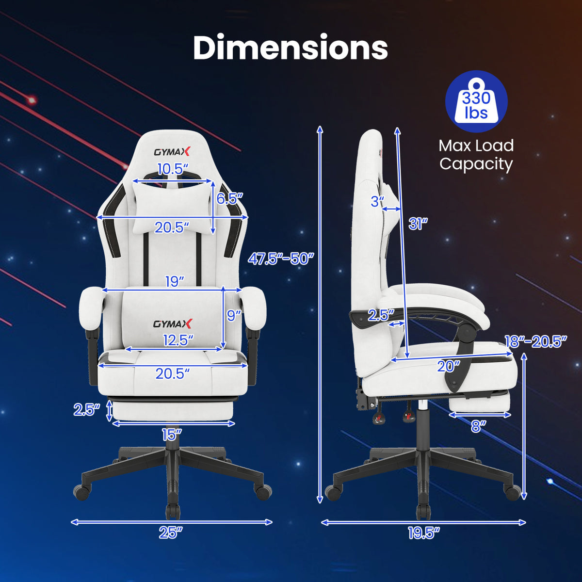 Ergonomic Video Game Chair with Headrest for Home Office-Gray view 5