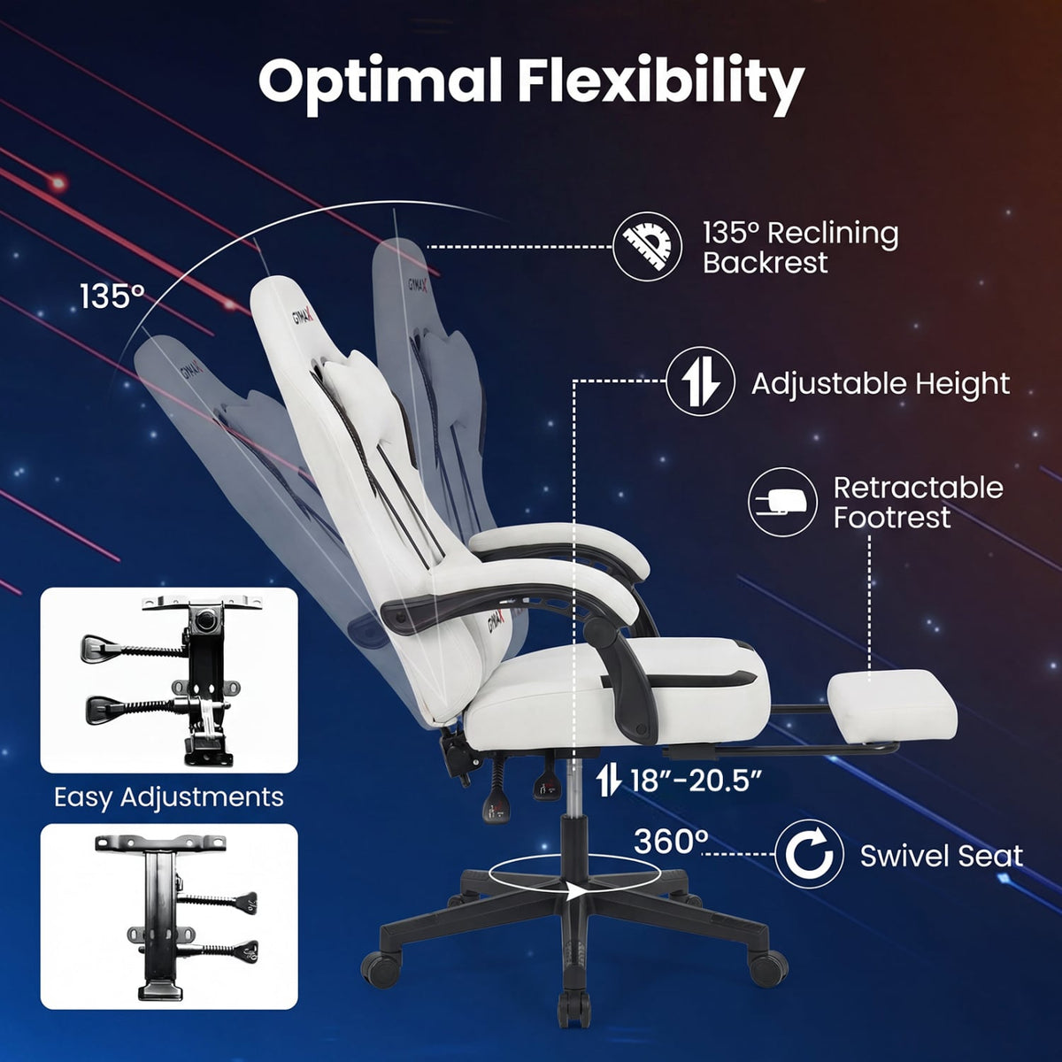 Ergonomic Video Game Chair with Headrest for Home Office-Gray view 9