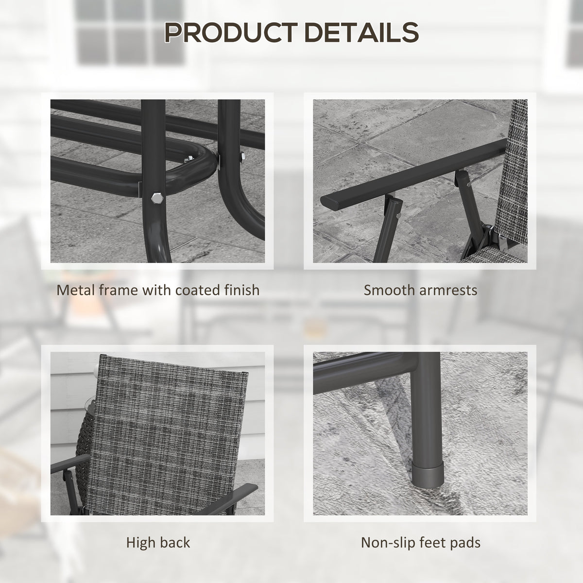 Outdoor 4 Pieces Patio Furniture Set, Garden Set with Two Foldable Armchairs, a Loveseat & Glass Top Table – view 13