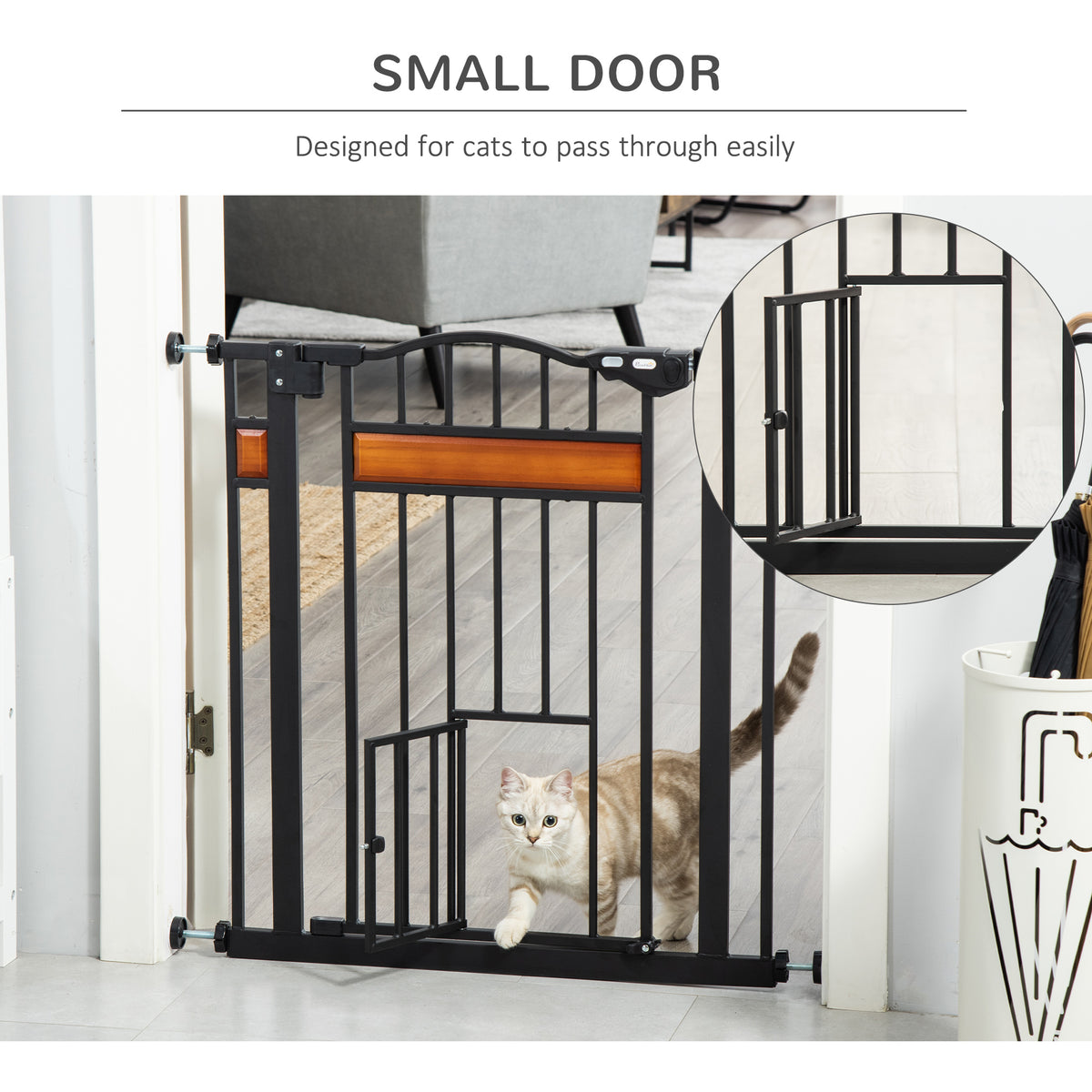 29.1''-31.5'' Extra Wide Dog Gate with Cat Door, 30"H Stair Gate with Extension, Wall Cups, Pressure Fit – view 6