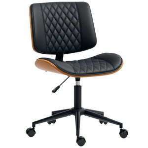 Office Chair No Arms with Wheels, PU Leather Desk Chair with Adjustable Height, Swivel Wheels for Office, Black