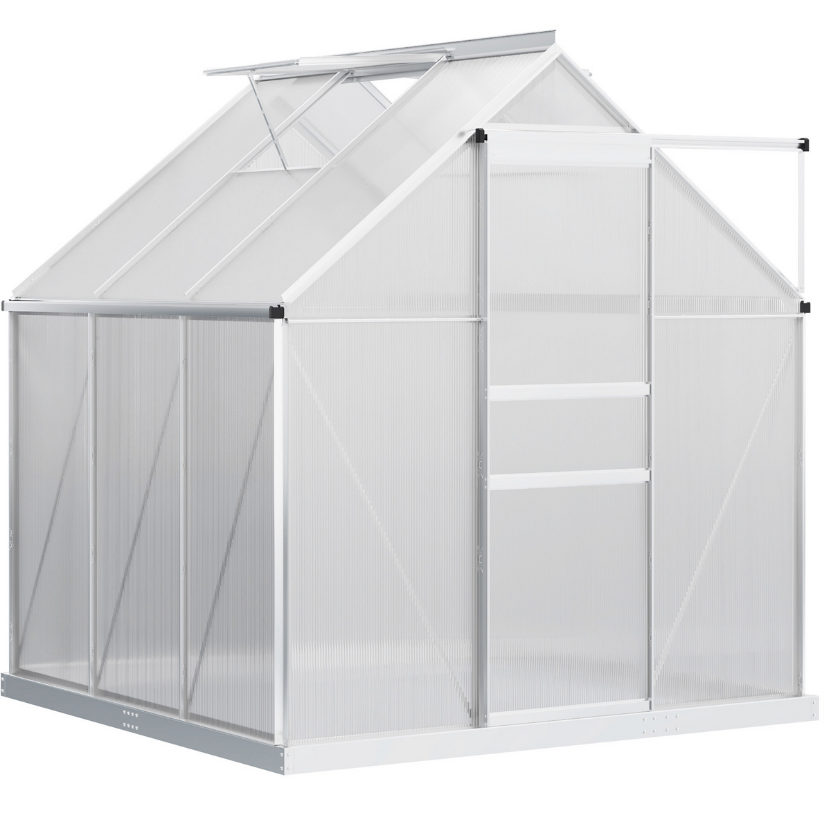 6' x 8' x 6.5' Walk-in Greenhouse, Polycarbonate Greenhouse with Adjustable Roof Vent, Base, Sliding Door – view 4