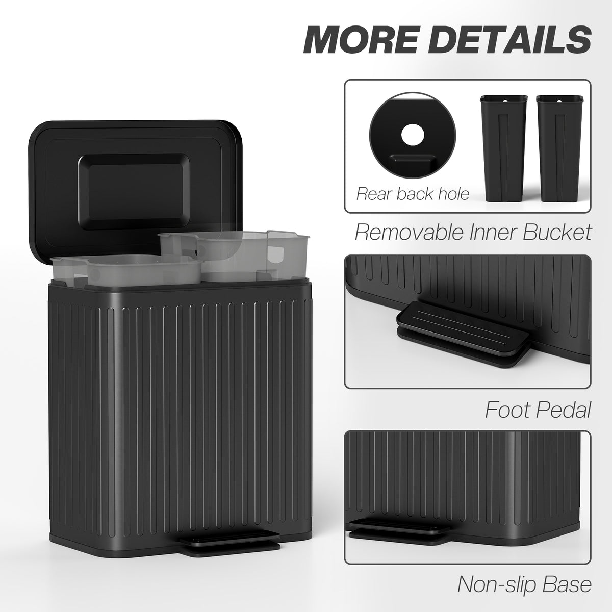 Trash Can, 2 x 5.3 Gallon (2 x 20 L) Garbage Can with Soft-Close Lid, Removable Inner Buckets for Kitchen Home Office