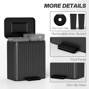 Trash Can, 2 x 5.3 Gallon (2 x 20 L) Garbage Can with Soft-Close Lid, Removable Inner Buckets for Kitchen Home Office