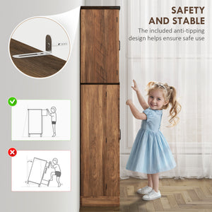 64" Tall Kitchen Pantry Cabinet with Spice Racks and Adjustable Shelves, Black Wood Grain